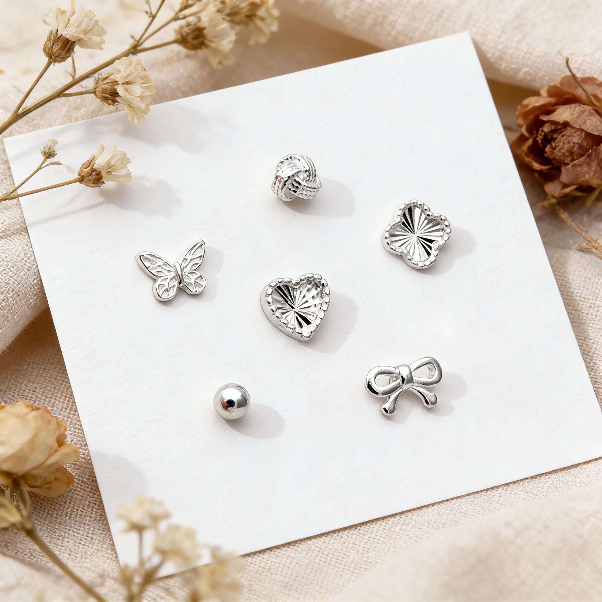 Sterling Silver Stud Earring, Screw Back, Knot/ Heart/ Butterfly/ Bow/ Clover (CY-064)/ 1 pair